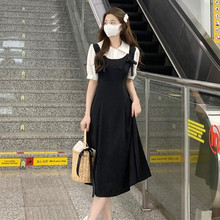 假两件蝴蝶结短袖连衣裙夏季文艺可爱学院风日系学生新款A字长裙