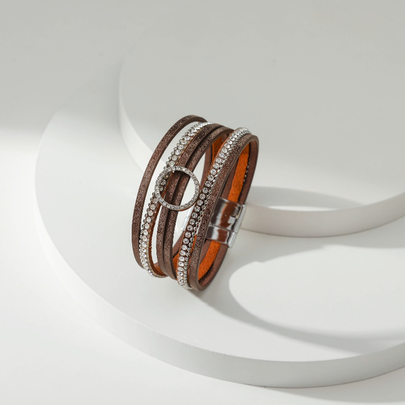 Böhmisches Hohlkreis-strass-licht-luxus-mehrschicht-lederarmband Mit Magnetschnalle display picture 4
