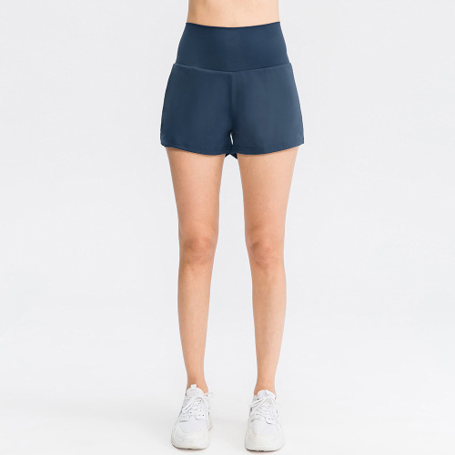 Women's Loose Tennis Running Shorts Fake Two-Piece Anti-Exposed Ice Feel Nylon Yoga Fitness Pants 02414