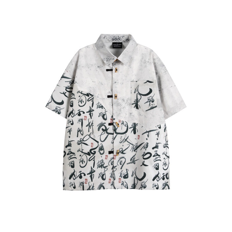 Dress Road Ancient 2025 Summer New National Fashion Niche Design Sense New Chinese Poetry Stitching Men's and Women's Short-sleeved Shirts