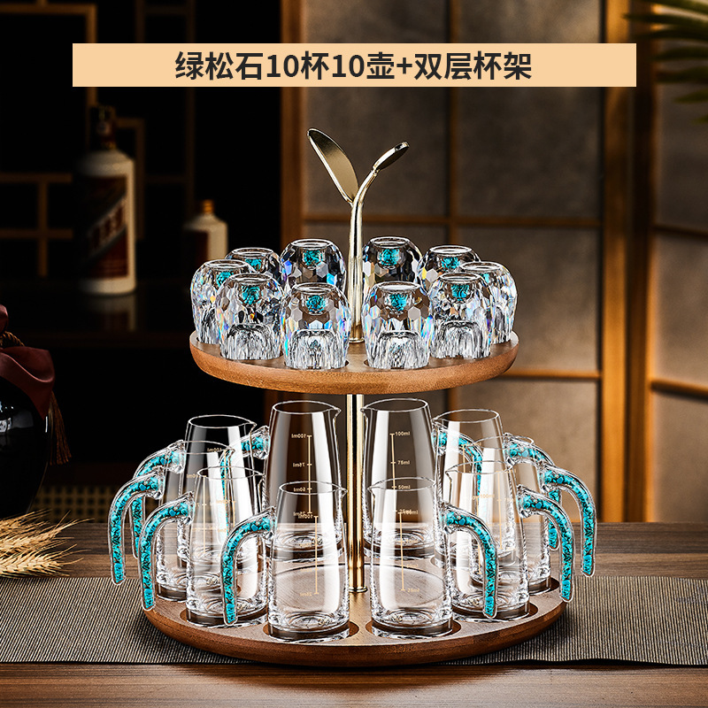 高档水晶玻璃金箔白酒杯分酒器套装创意家用一口杯烈酒杯酒具礼盒|undefined