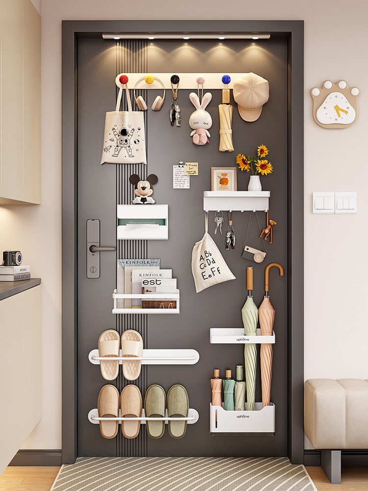 磁吸置物架壁挂入户门后玄关置物收纳钥匙挂钩拖鞋雨伞架磁铁套装