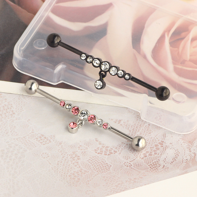 14G Industrial Barbell Earring Star Piercing Jewelry Rose Gold White Crystal detail image 9