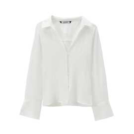 2024秋wish亚马逊eBay长袖宽松隐形按扣修身衬衫