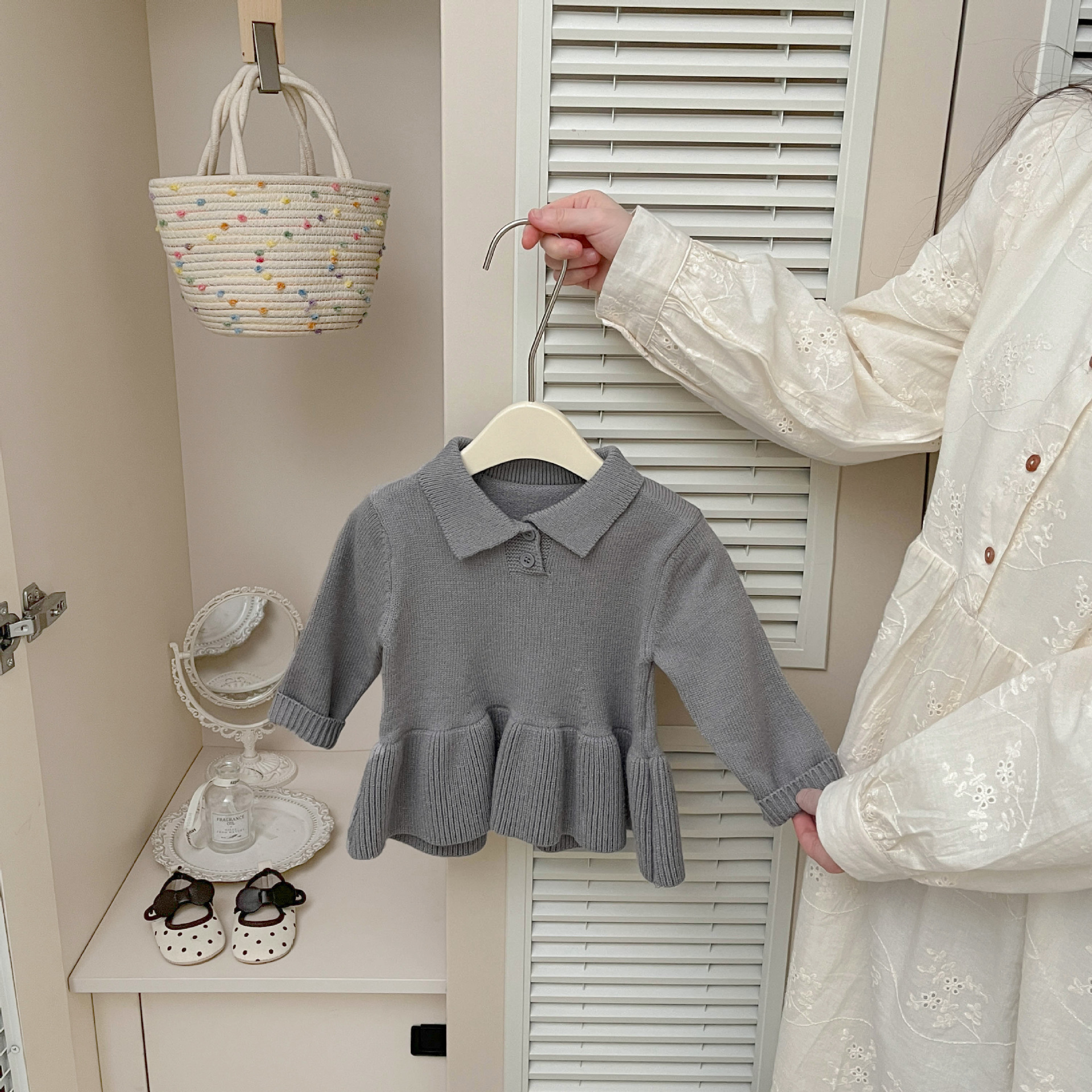 Vestido Tejido con Cuello Polo para Niñas de Acrílico, para Primavera y Otoño
