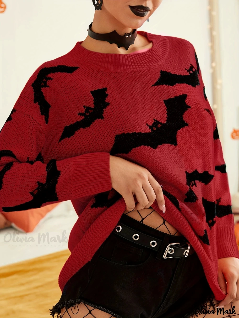 Demi-season fashionable long-sleeve, knitted sweater, Amazon, halloween