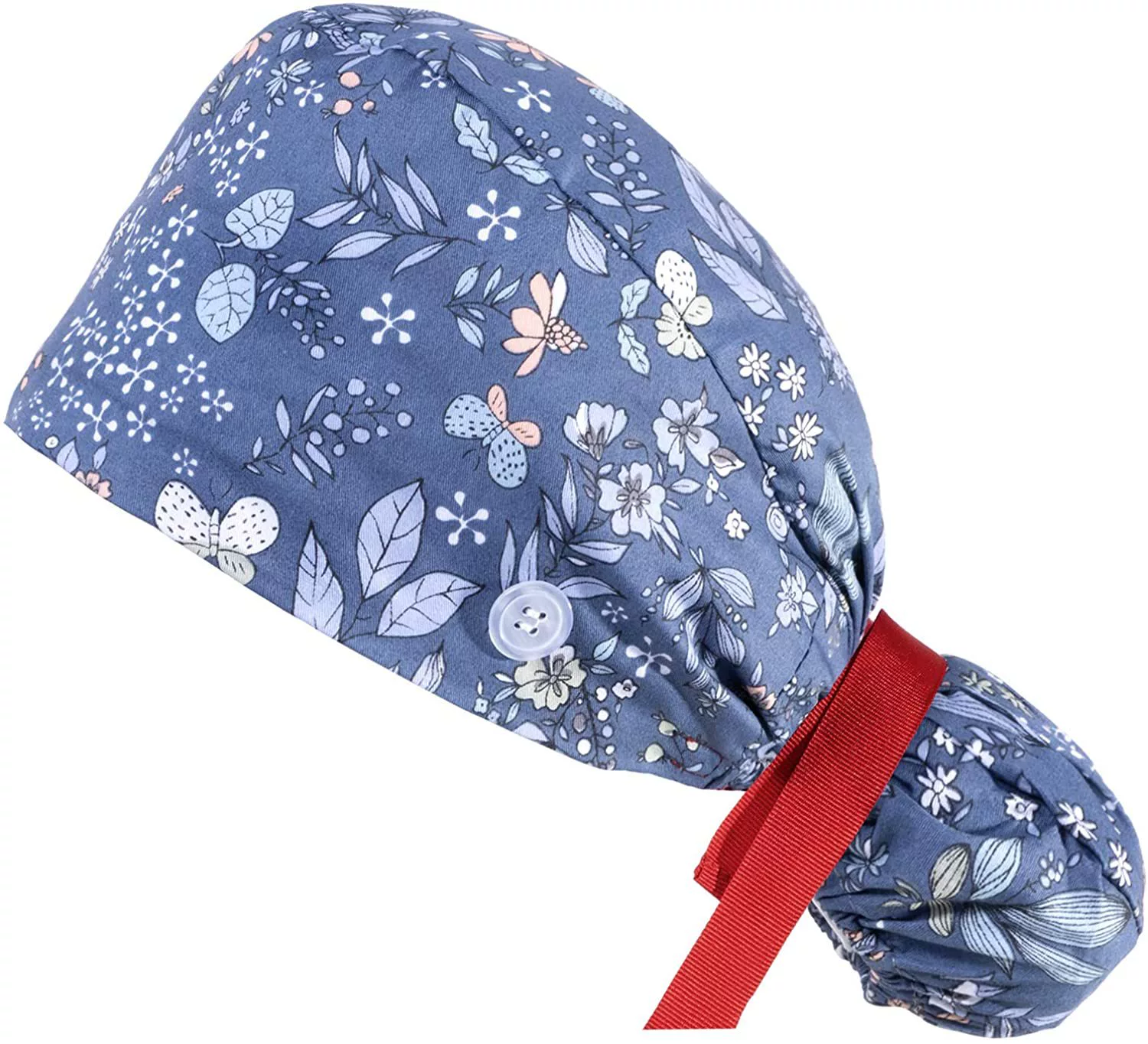 Adjustable ponytail, hat, with buttons, flowered