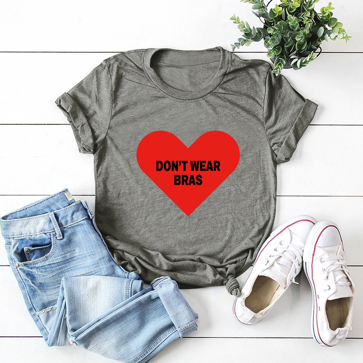 popular camiseta de algodón con estampado de corazón de amor NSSN40350