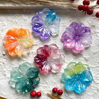 透色闪粉栀子花朵树脂配件diy洞洞鞋花钥匙扣冰箱贴片发饰品配件