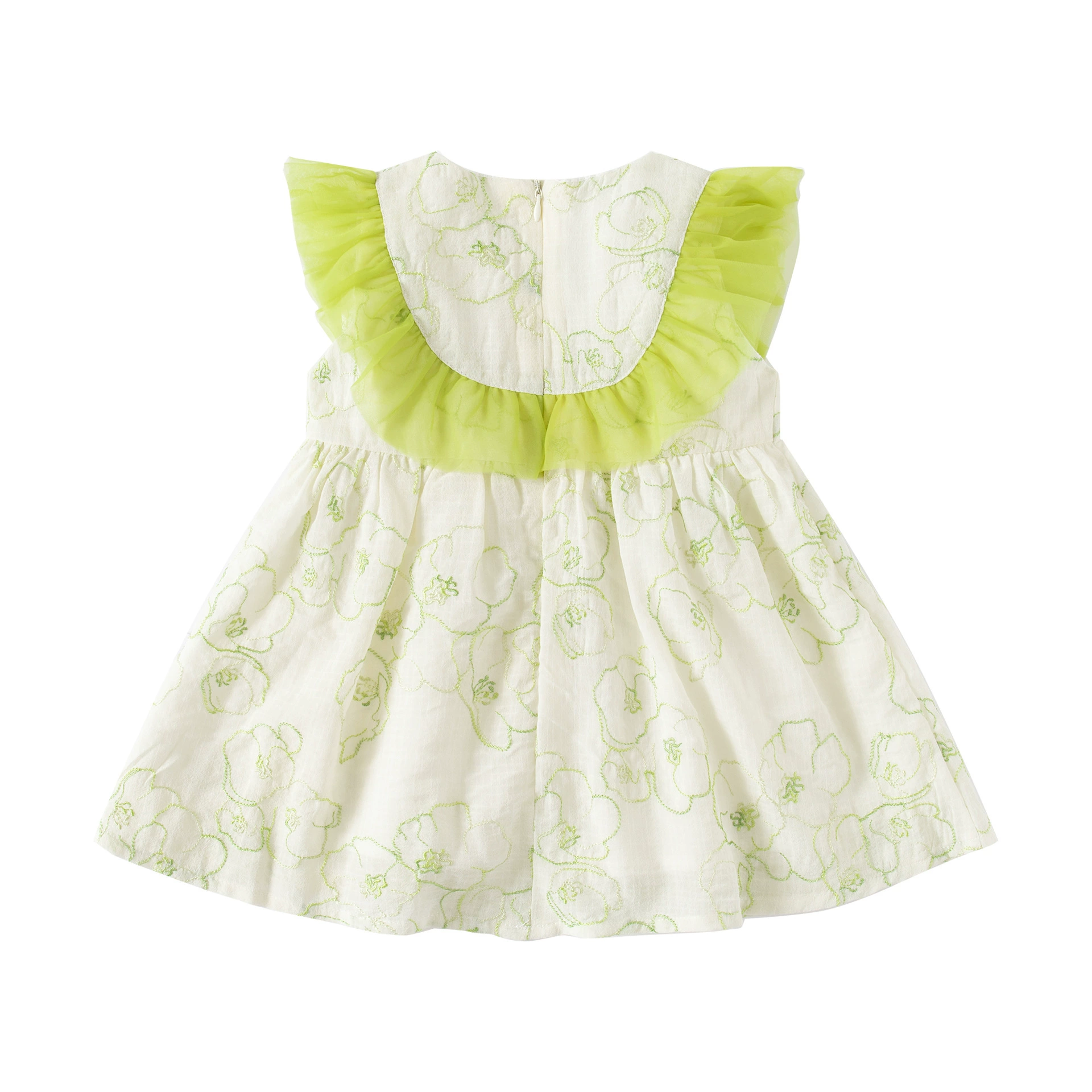 Summer vest, girl's skirt, children's green dress with sleeves, western style