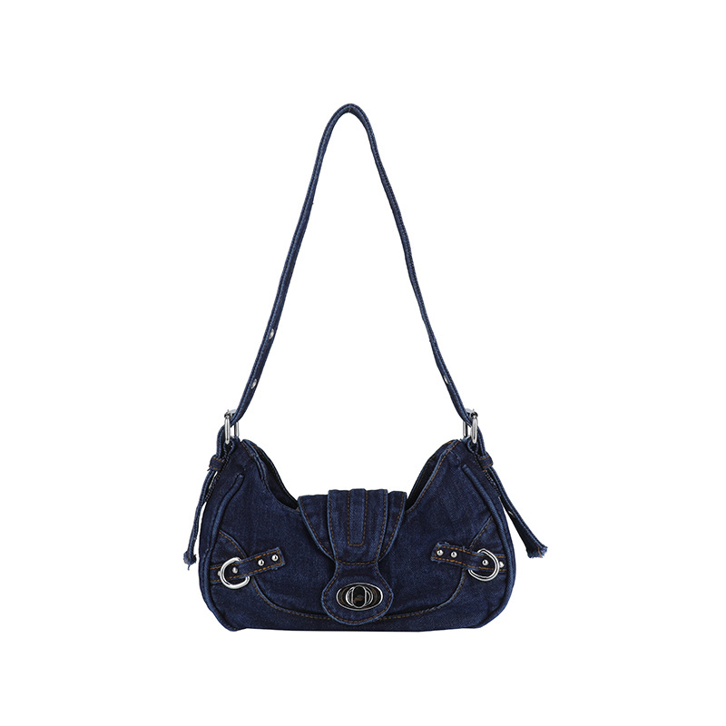 Retro Canvas Tote Bag Versatile Handheld Motorcycle Bag For Women Denim Bag 2026 New Arrival Trendy Hot Girl Underarm Bag - Thumbnail 3