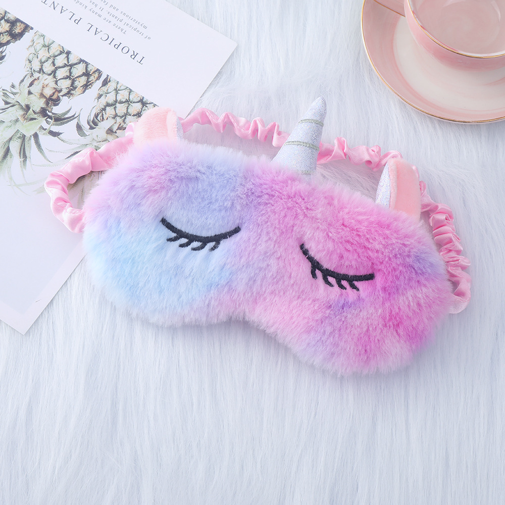 Máscara de ojo de felpa bordada de piel de conejo lindo transfronterizo sombreado protección de los ojos del sueño máscara de ojo lindo del oído del unicornio en stock