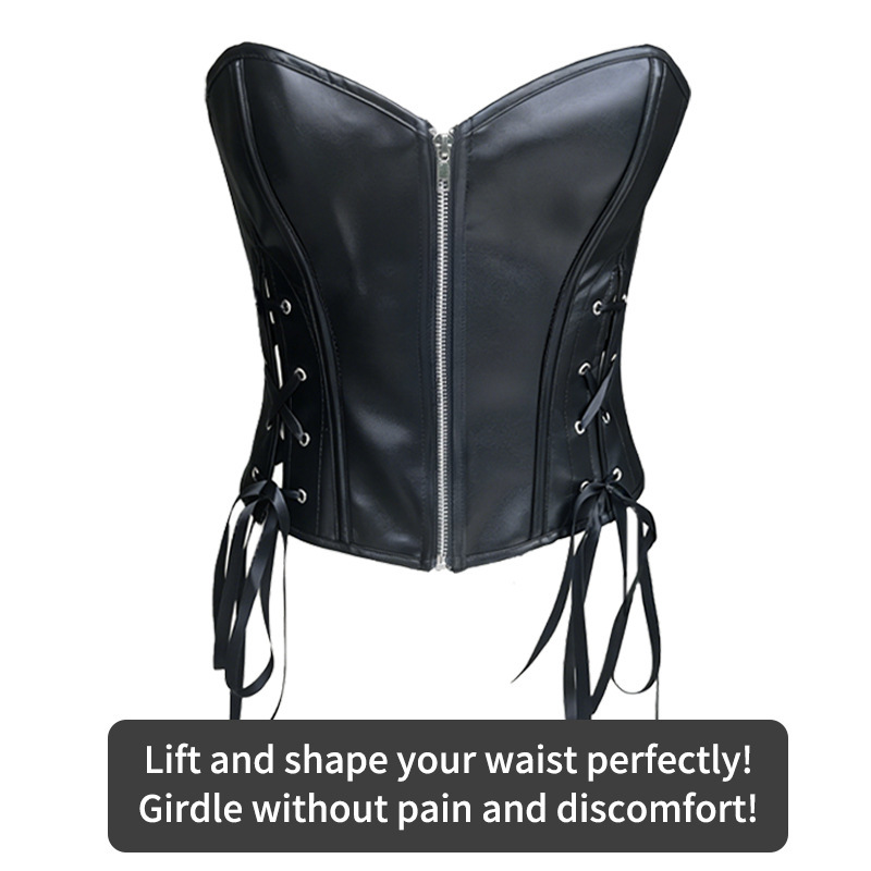 Cross-Border Leather Corset Strapless Tube Top Hot Sexy Pu Corset Top with Zipper Court-Style Vest