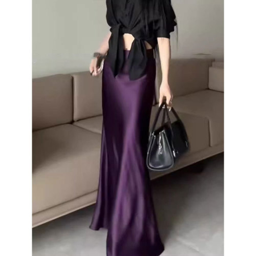 Acetate skirt for women 2025 spring new style French glossy slim slim and drapey comfortable and fashionable fishtail skirt