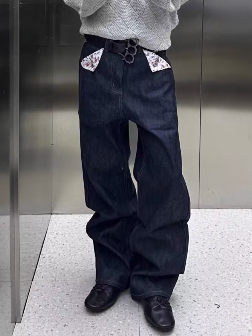 Herren Jeans Mit Blumenmuster Im Retro Style Weite Denim Hose_voghion.com
