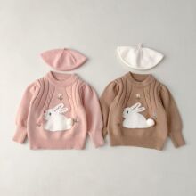 外贸童装厂女童针织2024新款通兔子毛衣套头衫秋冬针织可爱兔子