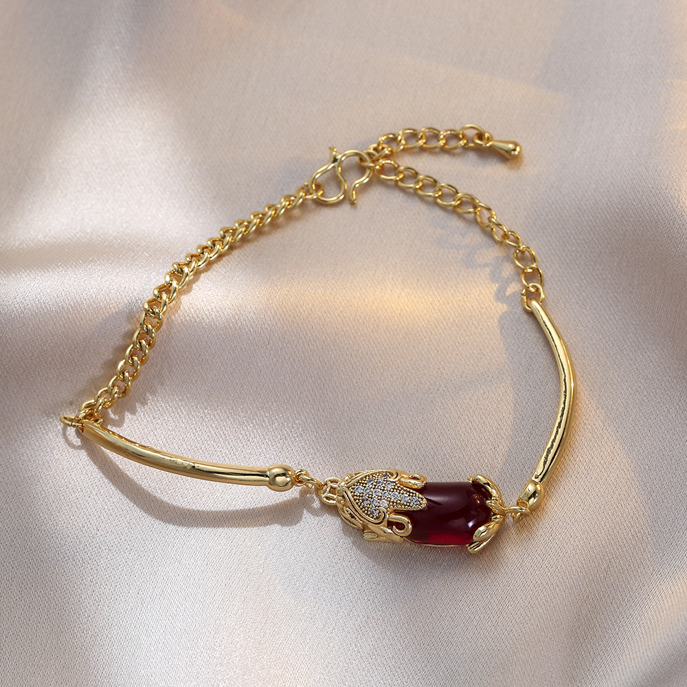 Fashion Solid Color Copper-plated gold Inlay Artificial Gemstones Bracelets 1 Piece