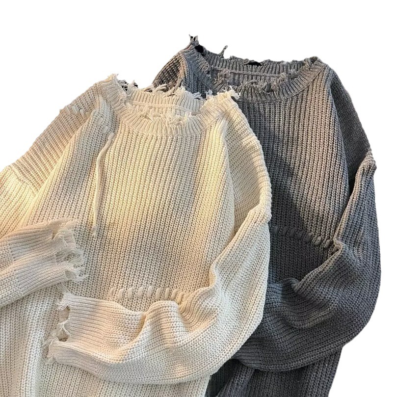 Otoño ins high street ripped suéter pareja marca de moda suelta suéter de estilo perezoso estilo coreano suéter de estudiante de moda