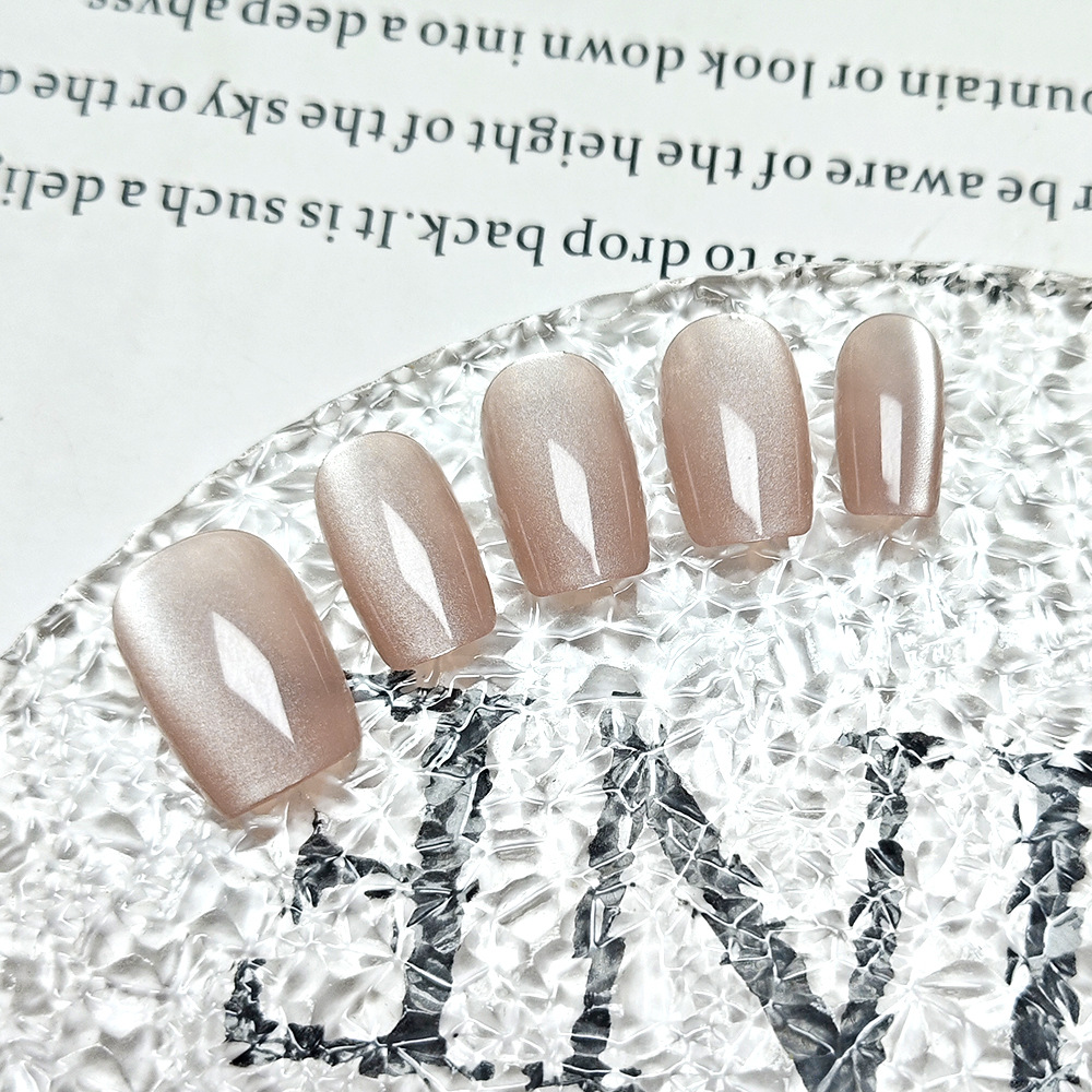 10 piezas de uñas postizas de lujo discretas, cálido, rosa nude, corto, uñas de vestir, ojos de gato en forma de escalera, uñas simples image 5