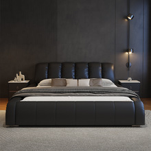 意式家用主卧轻奢大气2米真皮床结婚婚床现代极简1.8米软包皮艺床