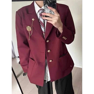 校供酒红色西装套装男春秋季日系dk男生制服高级感学院风情侣装jk