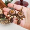 Retro agate earrings handmade with tassels, Mori, boho style