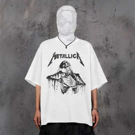 夏日清爽Y2K活力跨境棉美式短袖t恤女宽松上衣潮牌metallica