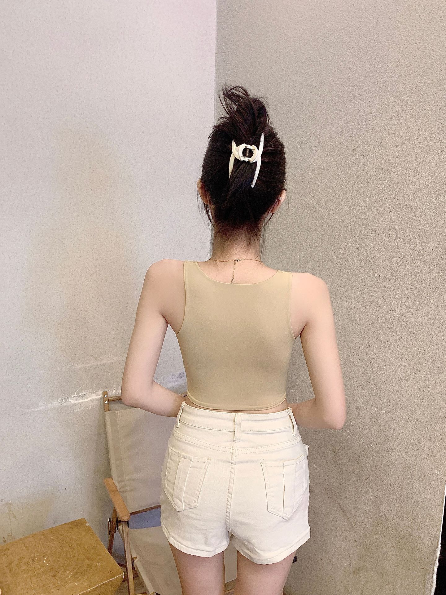 Verano de hielo de seda de belleza correa trasera envuelto chaleco en el pecho taza fija desgaste interior desgaste exterior chica caliente tubo de base superior chaleco sin mangas