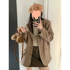 西装外套女士小个子设计感卡其春秋新款百搭韩版宽松显瘦西服上衣