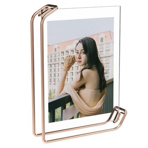 A4 gold metal photo frame stand double-sided display Nordic geometric metal glass photo frame rose for horizontal and vertical use