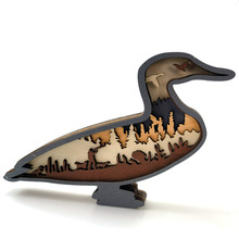 跨境新款木头动物鸭子工艺品创意家居桌面装饰品多层雕刻木制摆件