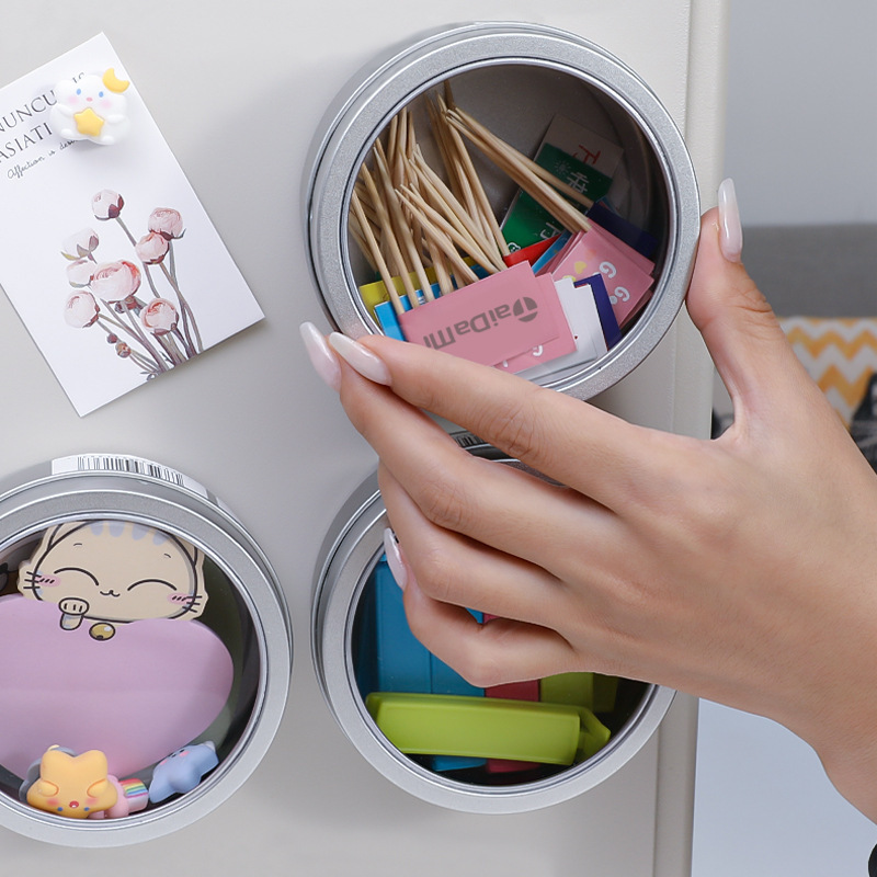 Japanese round magnetic storage box refrigerator kitchen magnet small object storage jar seasoning small object storage box Japanese round magnetic storage box refrigerator kitchen magnet small object storage jar seasoning small object storage box