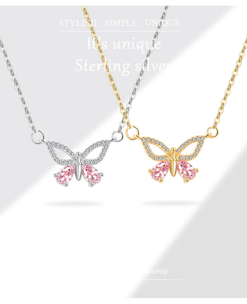 2g Weight 925 Sterling Silver Pendant Material 925 Sterling Silver Cable Chain Plating Butterfly Pendant Necklace