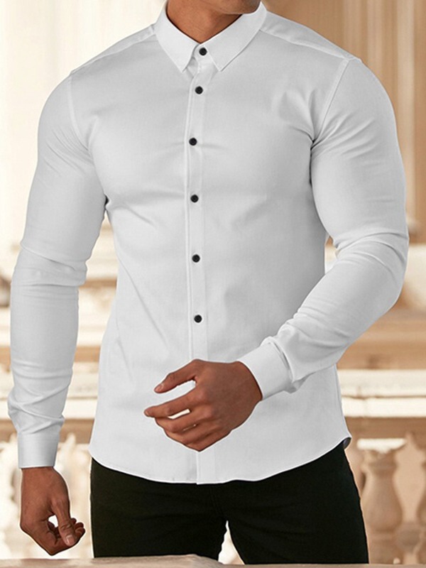 Muscle Fitness Sports Men's Business Shirt Non-ironing Professional Work Summer Anti-wrinkle White Shirt Men's Long-sleeved Shirt Muscle Fitness Sports Men's Business Shirt Non-ironing Professional Work Summer Anti-wrinkle White Shirt Men's Long-sleeved Shirt
