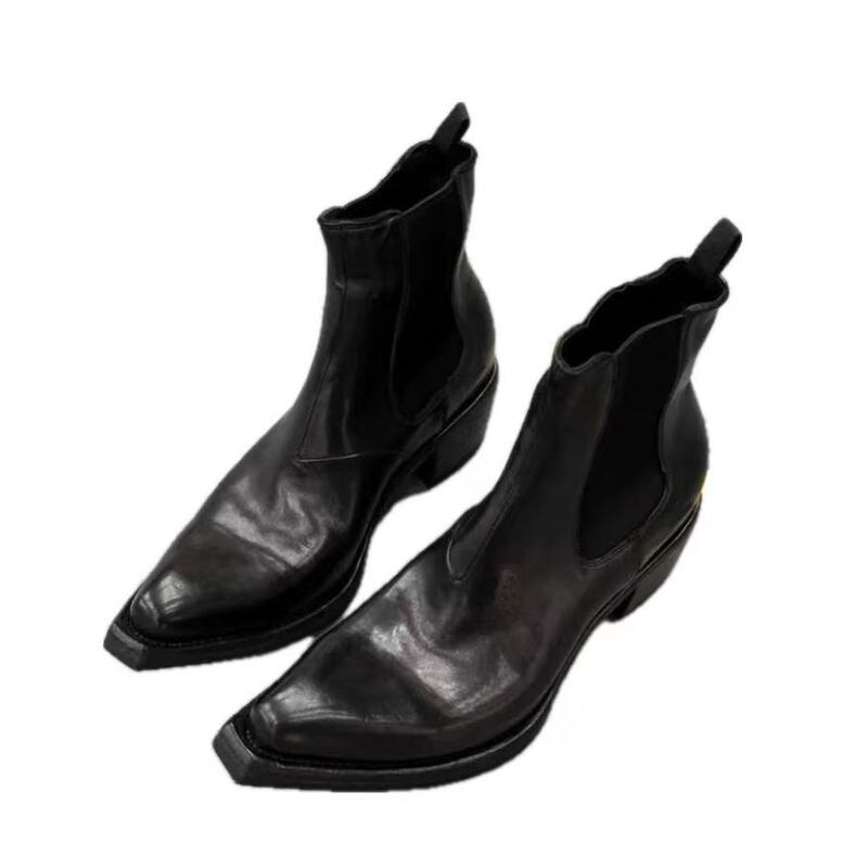 Chelsea Boots Men's Thick-Soled Heightening British Style High-Heeled Couple's Same Style Wizard Boots Pointed Toe Chimney Boots for Men