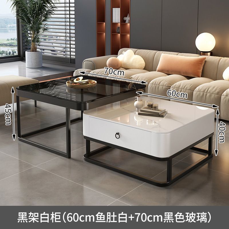 Mesa de centro de pizarra de roca, mesa de centro simple moderna de lujo ligero, sala de estar, hogar, apartamento pequeño, balcón, mesa auxiliar cuadrada italiana