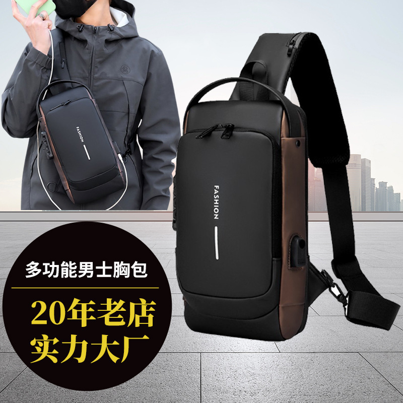 Men's Chest Bag, Single Shoulder Crossbody Bag, Multifunctional USB Interface, Commuter Cycling Waist Bag