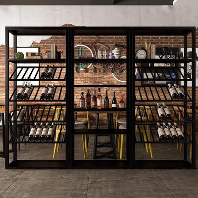 American style Retro Wine rack Iron art red wine Showcase Industry theme Restaurant Wine Exhibition Wine cabinet