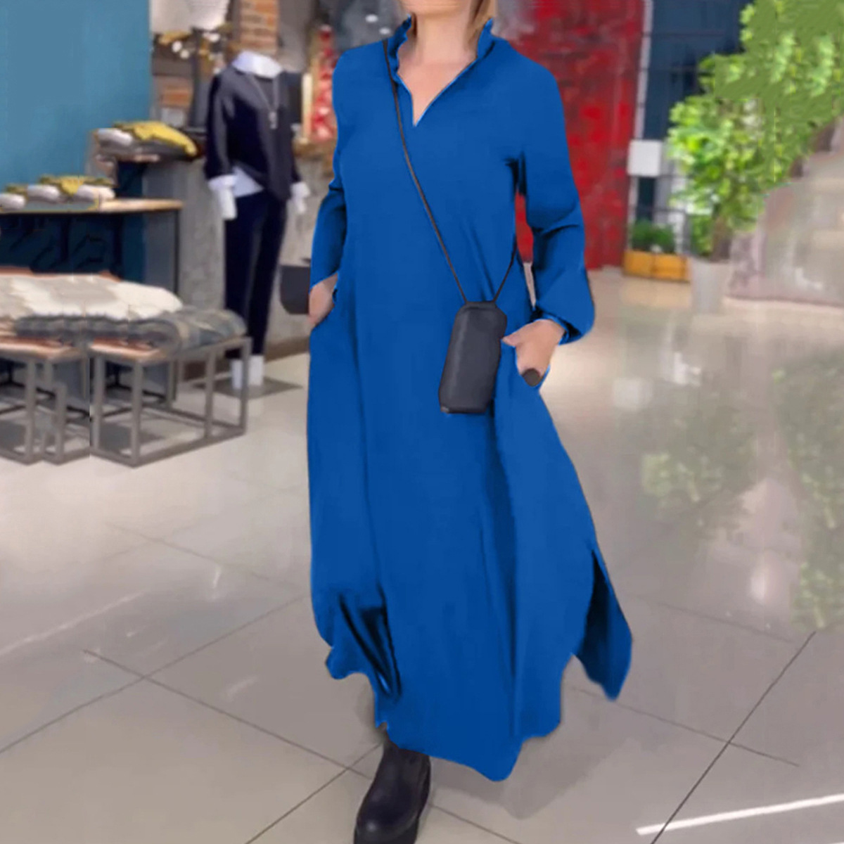2026 Cross-Border Autumn/Winter New European And American Casual Loose Solid Color V-Neck Pullover Long Sleeve_ecoleips.com