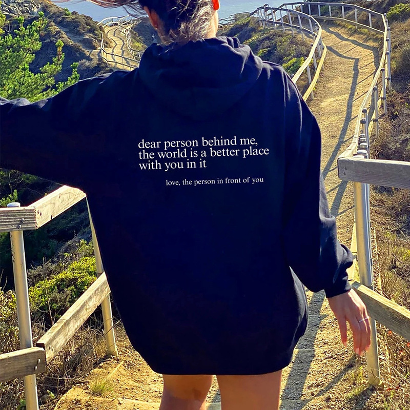 女式加绒卫衣字母标语印花袋鼠口袋抽绳连帽衫oversized字母印花|undefined