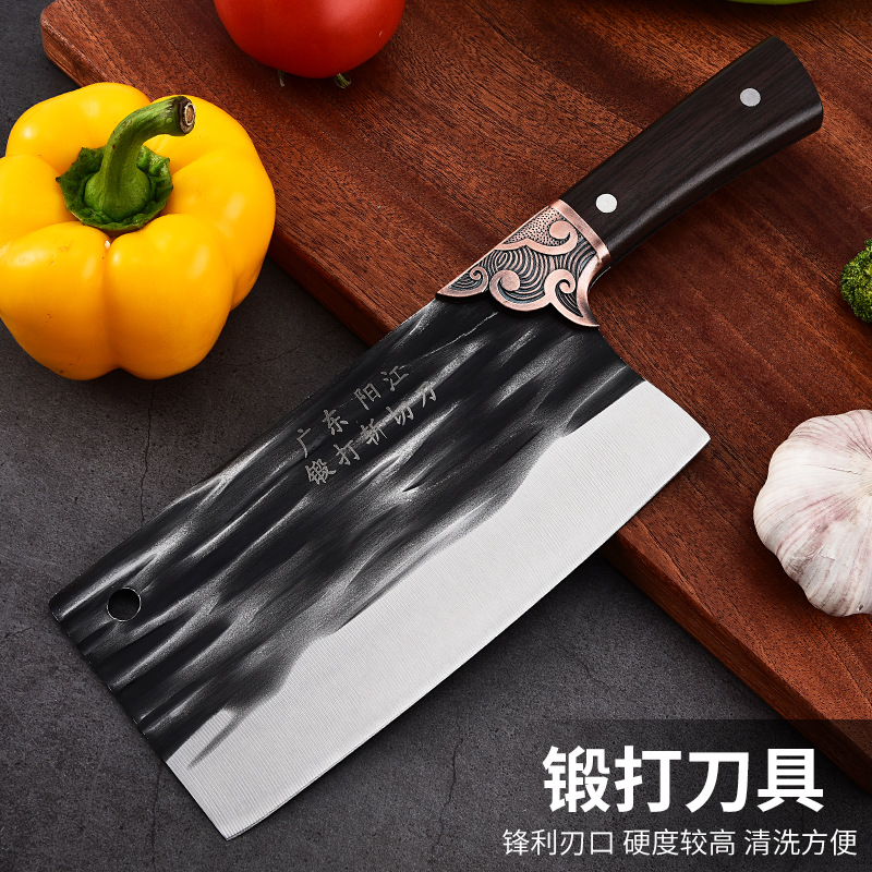 Run Jianghu hand-forged kitchen knife Longquan cutting knife bone-cutting knife home use sharp cutting two-in-one knife factory