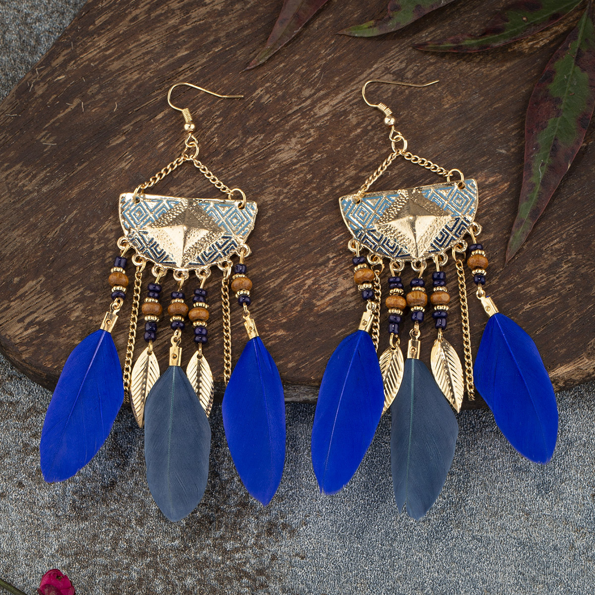 1 Pair Vintage Style Bohemian Geometric Color Block Plating Alloy Feather Ear Hook display picture 2