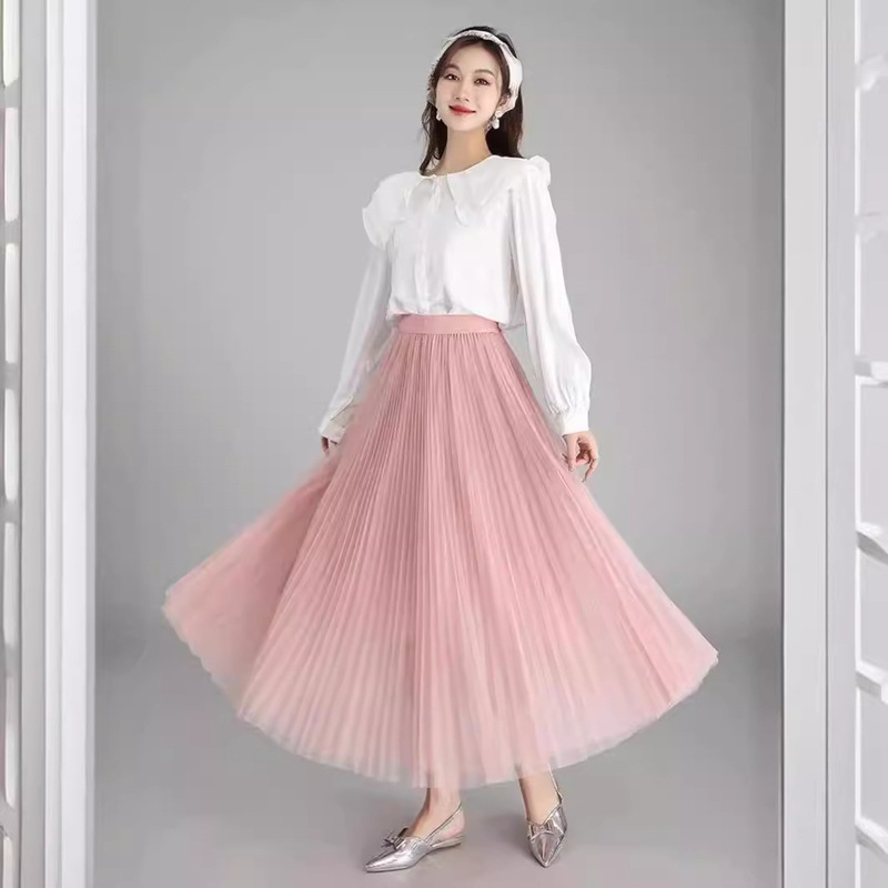 Spring and summer 2024 new three-layer sun pleated large swing gauze skirt slimming skirt fairy pleated skirt women's wholesale