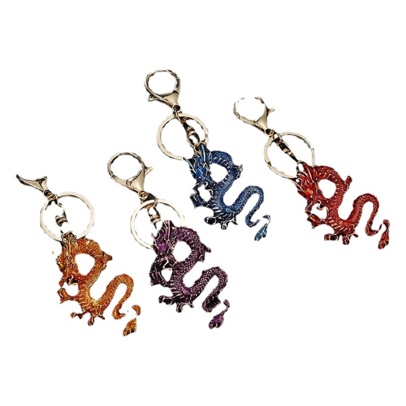 Llavero del coche Diamante animal colgante hombres llavero broche de dragón de cinco líneas de siete dimensiones elemento fuego Wangyun
