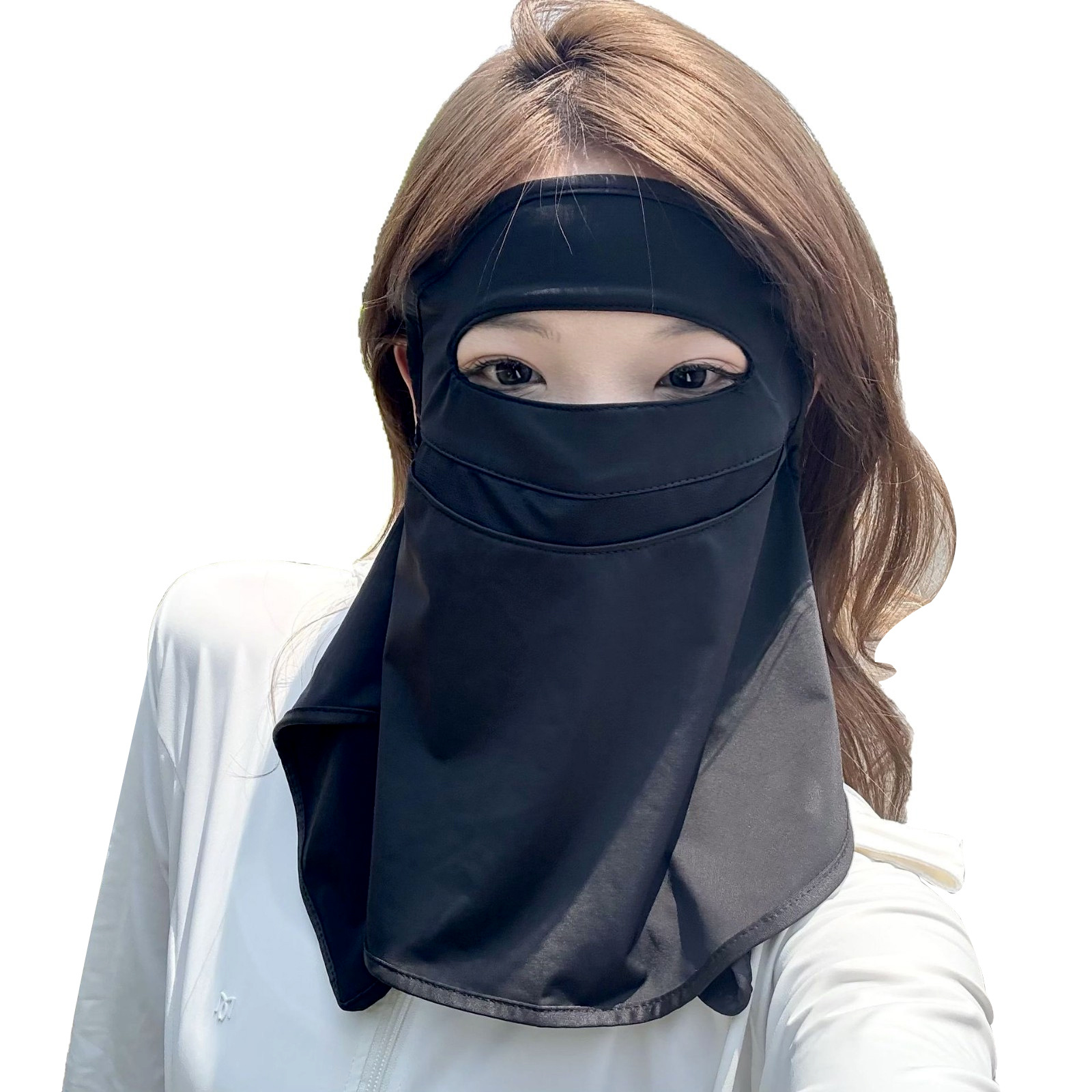 Máscara de protección solar, protección para el cuello, seda de hielo de verano, sección delgada, transpirable y a prueba de rayos UV, cara de protección solar de conducción, cara completa de Gini