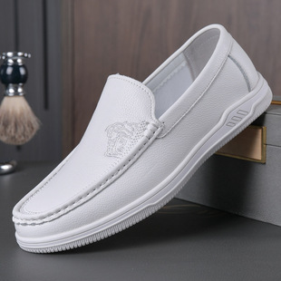 Men's white soft leather soft bottom loafers spring new loafers men's all-match cowhide slip-on loafers