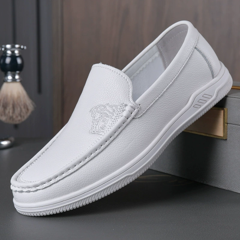 Мужские белые лоферы из мягкой кожи с мягким низом, весенние новые лоферы, мужские универсальные Лоферы без шнуровки из воловьей кожи
