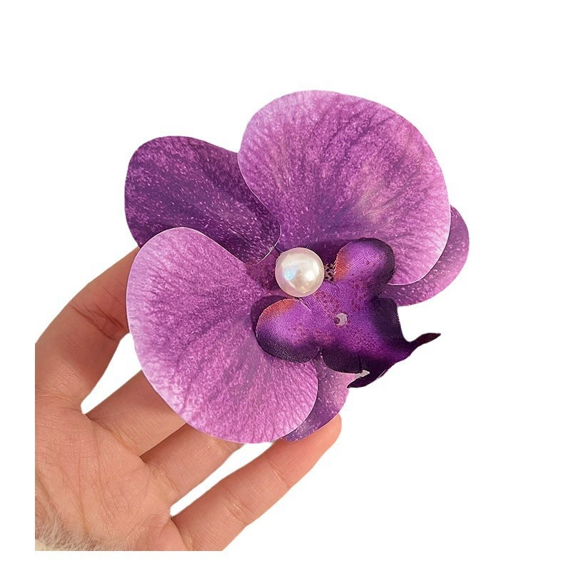 Заколка для волос Phalaenopsis орхидея, боковая короносная заколка с жемчужиной в центре, многоцветная флористическая аксессуар