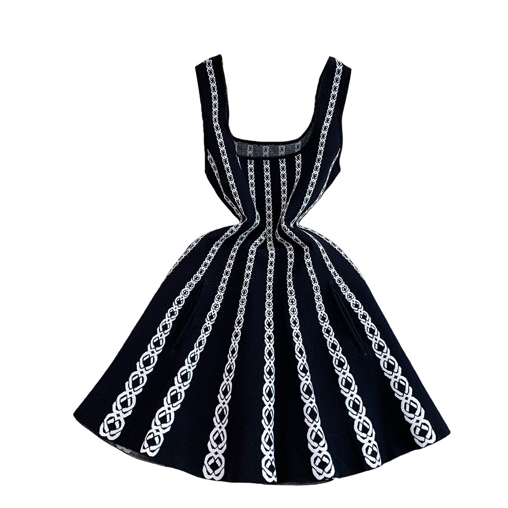 Luxury Petite Embroidered Knit Dress for Women Elegant Slimming A-Line Slip Summer Style Striped Charm_ecoleips.com