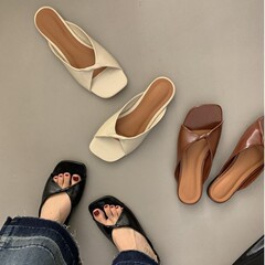 平底法式小涼拖女外穿2025年夏季新款復古羅馬鞋配裙子一字拖